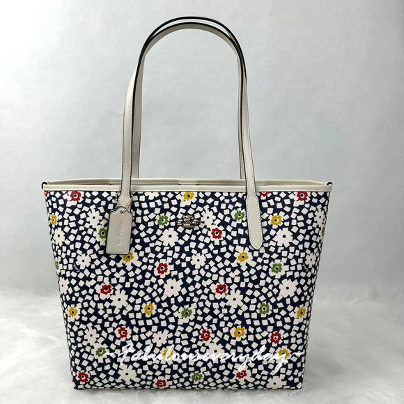 Coach City Tote Bag With Floral Print In Canvas CBI53 Deep Blue/Chalk Multi NWT - Picture 1 of 10